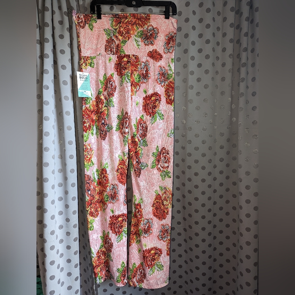 HONEY & LACE Pacific Rose Floral Palazzo Pant L NWT